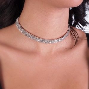 3 Row Silver & Rhinestone Choker